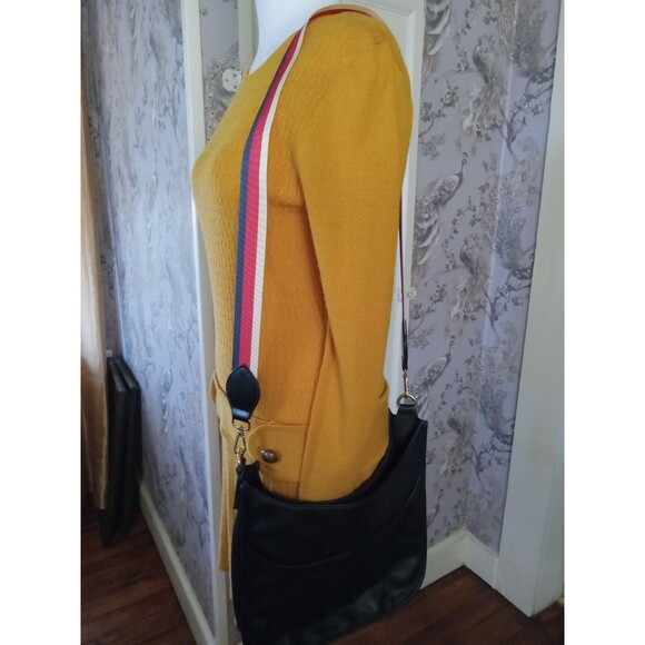 Ah Dorned Black Leather Crossbody Bag with Stripe Strap - Picture 3 of 16